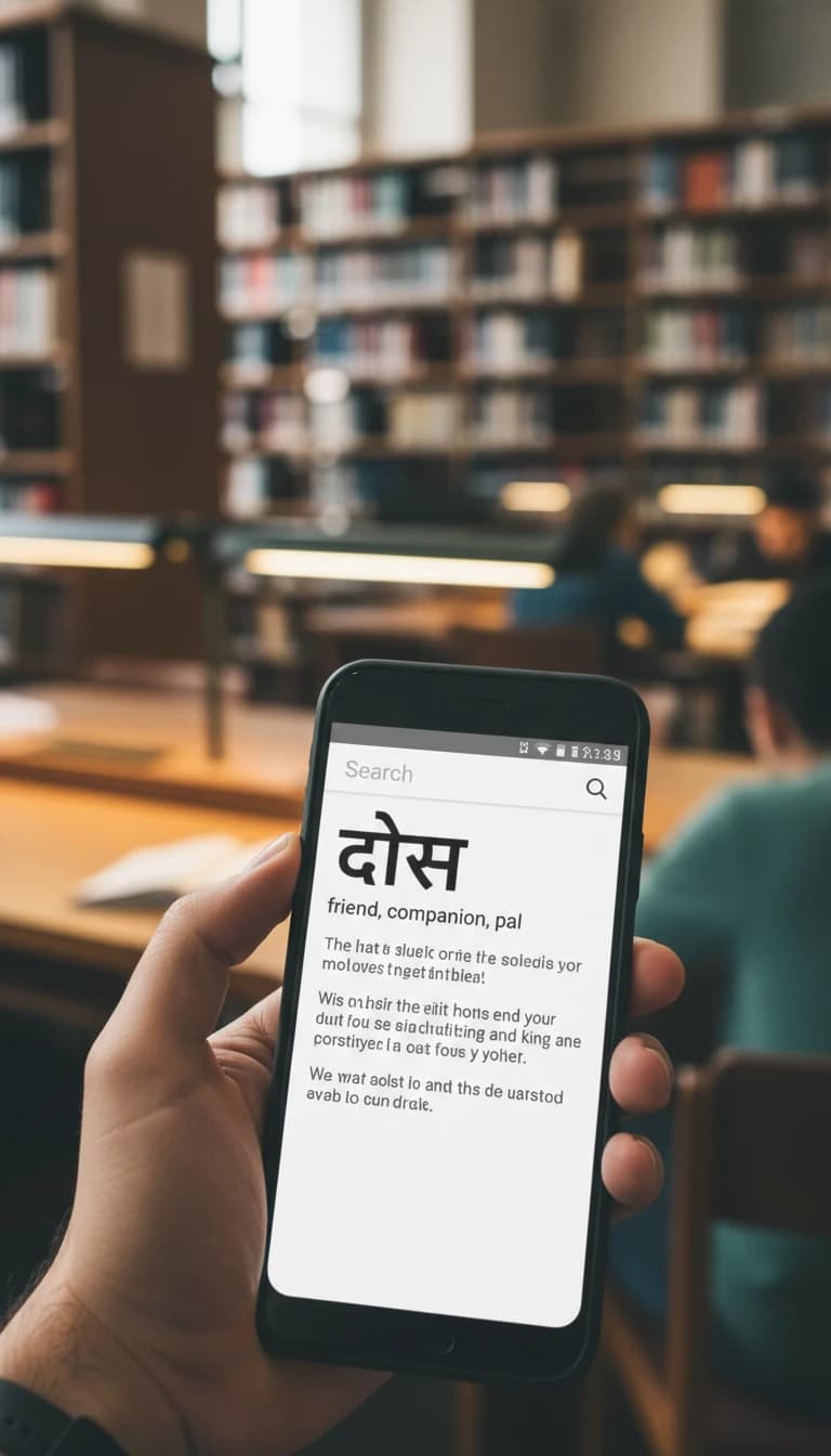 Smartphone displaying dictionary app search interface