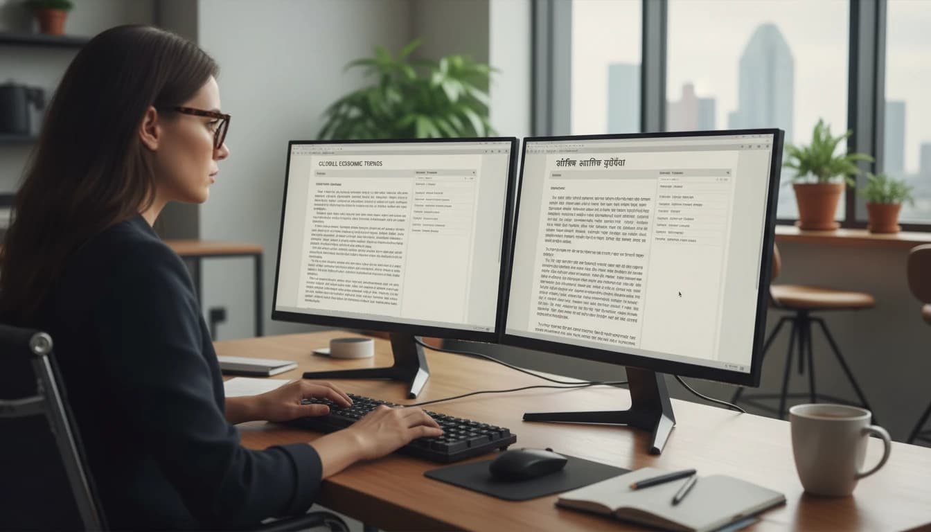 Content creator working on bilingual blog post