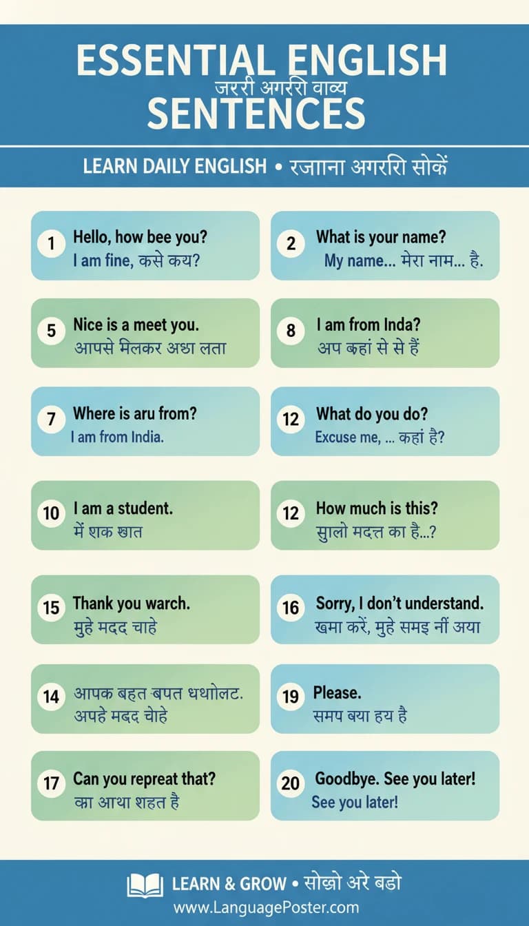 Colorful Hindi vocabulary flashcards with words and meanings