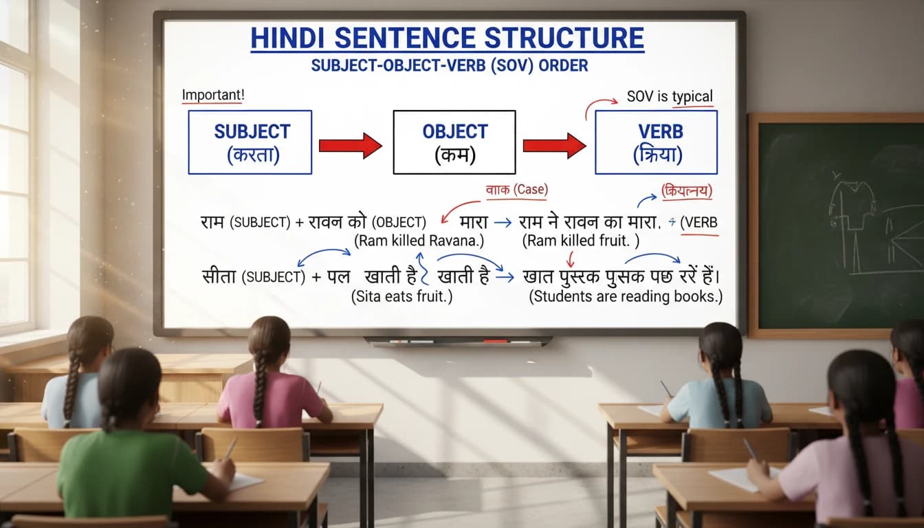 Hindi grammar textbook with grammatical rules and examples