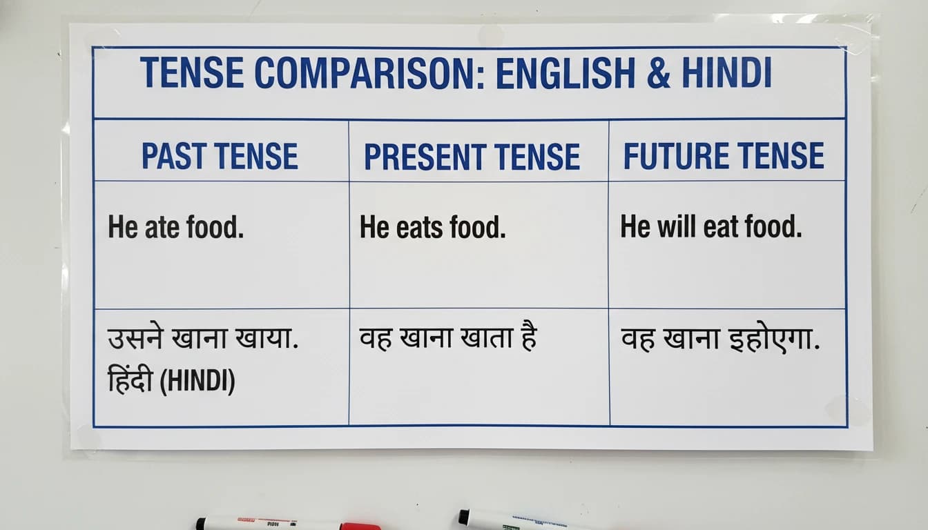 Hindi sentence structure diagram showing subject-object-verb patterns