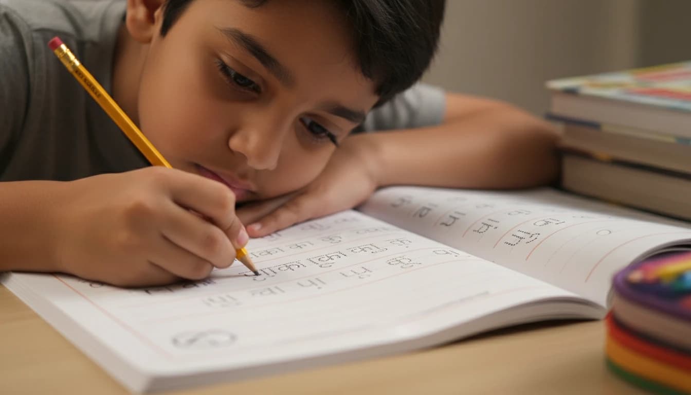 Students practicing Hindi counting in a classroom setting
