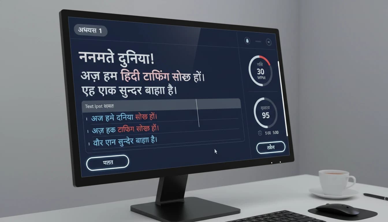 Hindi typing practice interface with Devanagari characters