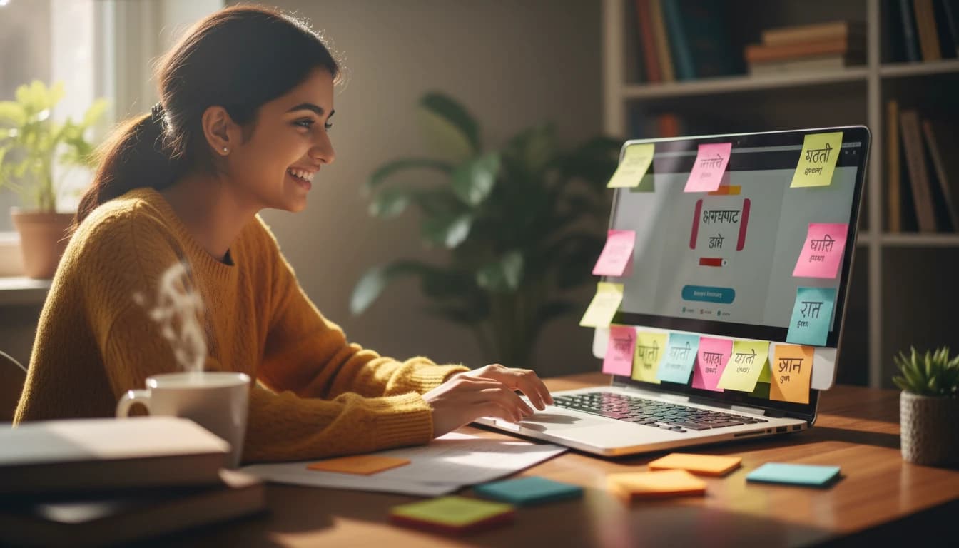 Student learning Hindi using online tools